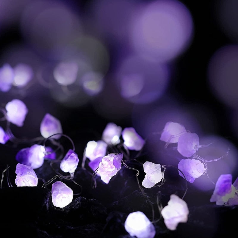 Natural Amethyst Fairy Lights Crystal String Lights Raw Stones 30 LEDs USB Powered Home Party Wedding Ornaments String Light